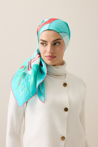 Single Tulip Turquoise Silk Twill Scarf - 5