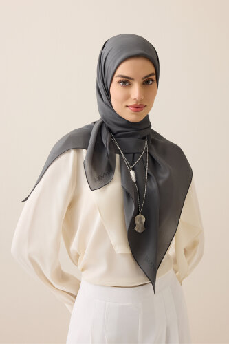 Solid Color Anthracite Crepe Silk Scarf 