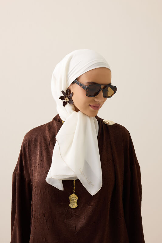 Solid Color White Crepe Silk Scarf - 5