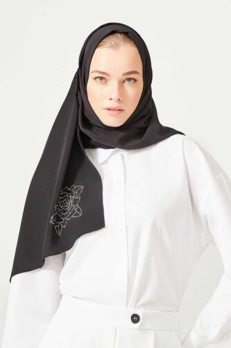 Solid Mongol Silk Shawl Black - 2