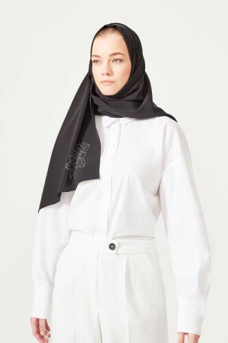 Solid Mongol Silk Shawl Black - 4