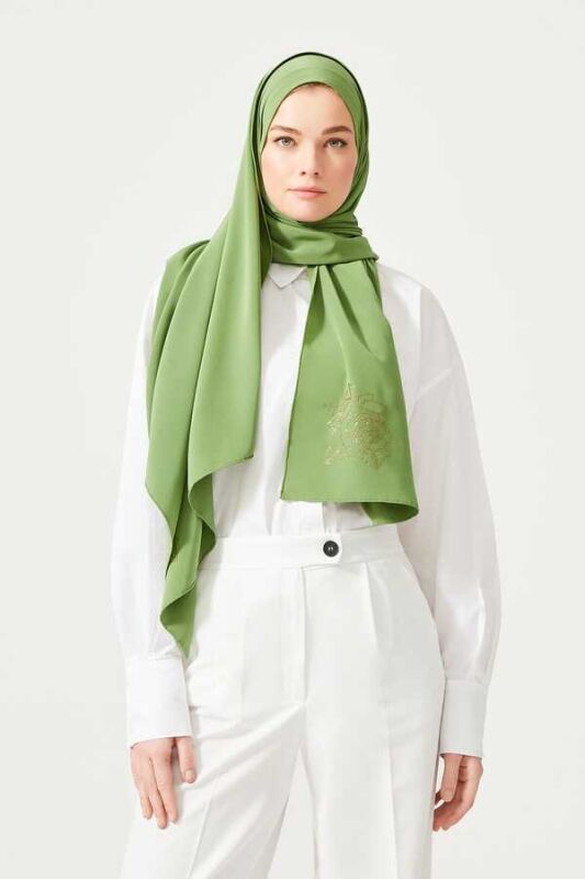 Solid Mongol Silk Shawl Khaki - 2