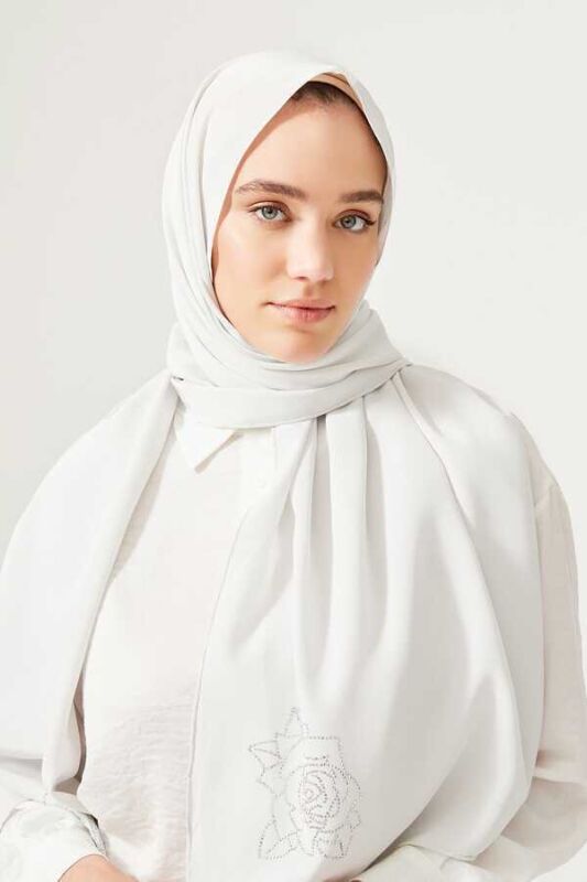 Solid Mongol Silk Shawl Light Grey - 4