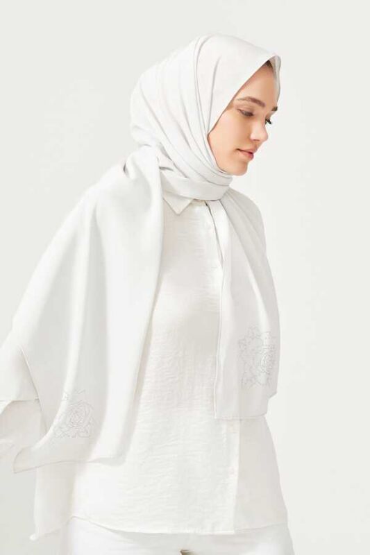 Solid Mongol Silk Shawl Light Grey - 2