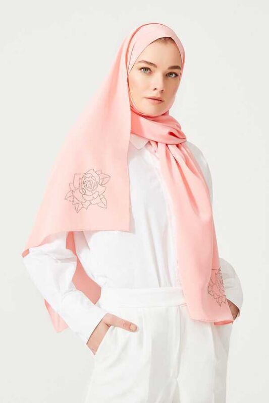 Solid Mongol Silk Shawl Salmon - 4