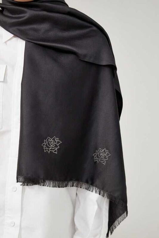 Solid Twill Silk Shawl Black - 3