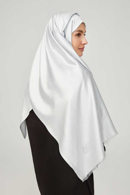 Solid Twill Silk Shawl Light Grey - 2