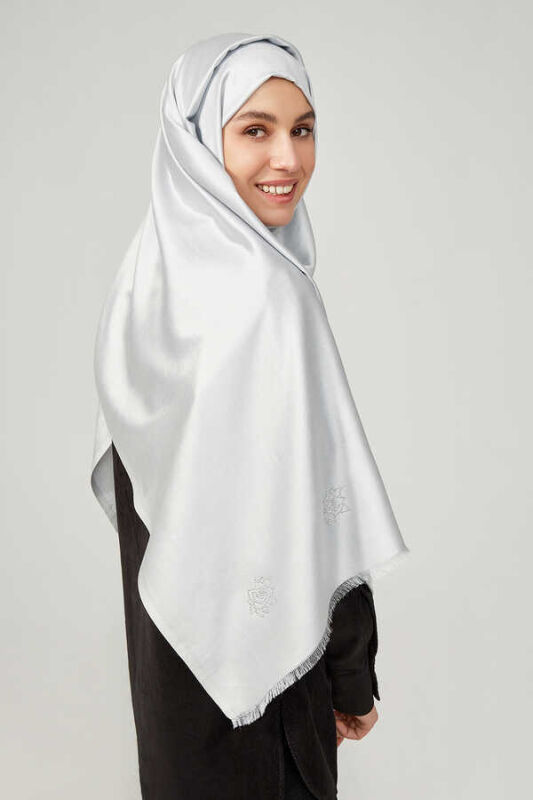 Solid Twill Silk Shawl Light Grey - 4