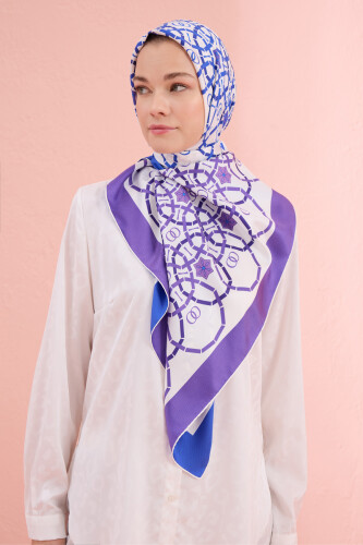 Starry Night Purple-Blue Double-Sided Twill Silk Scarf - Imannoor