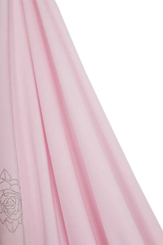 Taşlı Abiye Açık Pembe İpek Şal - 5