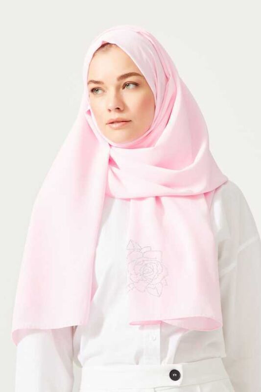Taşlı Abiye Açık Pembe İpek Şal - 4