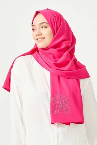 Taşlı Abiye Mürdüm İpek Şal - 6