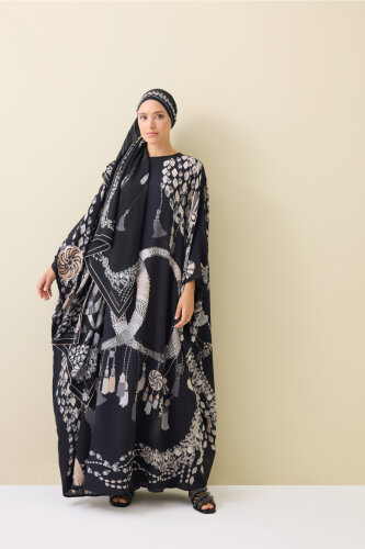 Tassel Noor Black Silk Kaftan - Imannoor (1)