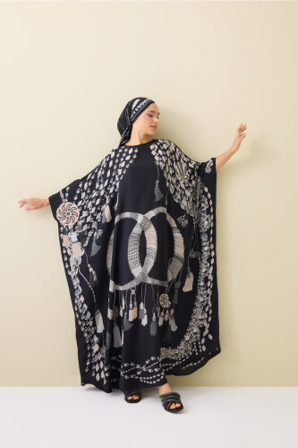 Tassel Noor Black Silk Kaftan - Imannoor (3)