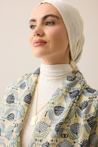Ters Lale Krem-Gri Yün Şal 70x200 - 6
