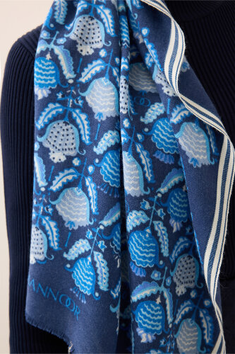 Ters Lale Lacivert Yün Şal 70x200 - 3