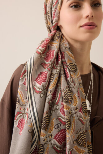 Ters Lale Taş Yün Şal 70x200 - 5