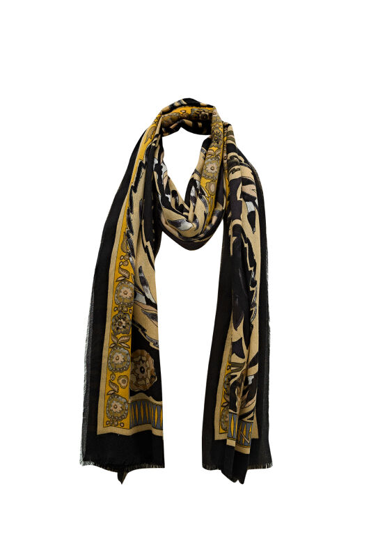 Three Pomegranate Cashmere Silk Shawl Black - 7