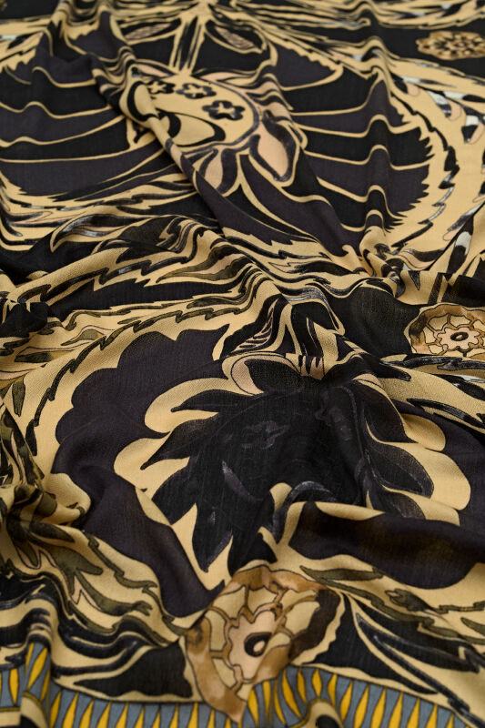 Three Pomegranate Cashmere Silk Shawl Black - 3