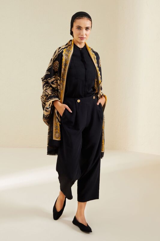 Three Pomegranate Cashmere Silk Shawl Black - 6