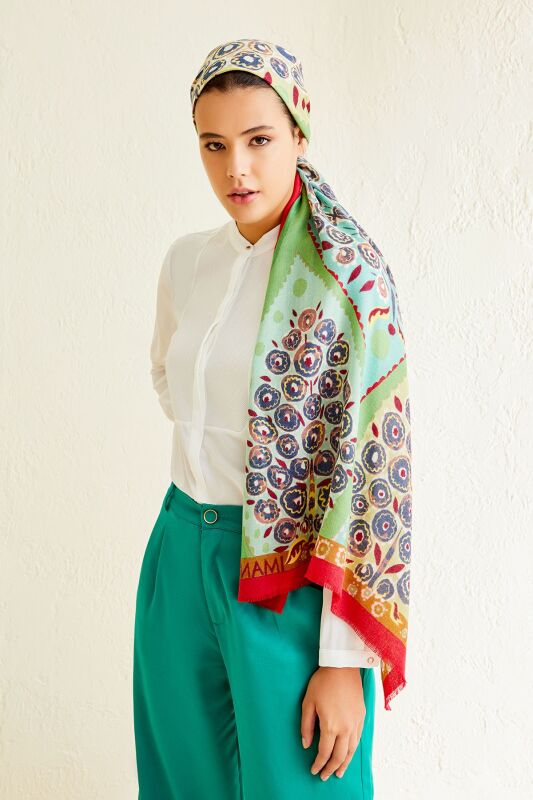 Tugba Wool Shawl Green - 2