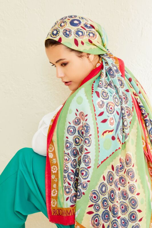 Tugba Wool Shawl Green - 4