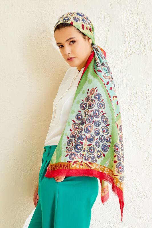 Tugba Wool Shawl Green - 6