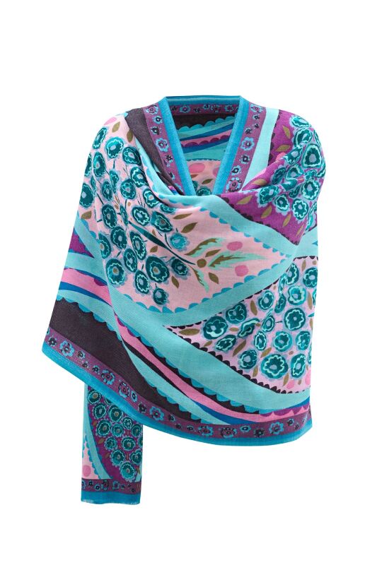 Tugba Wool Shawl Turquoise - 4