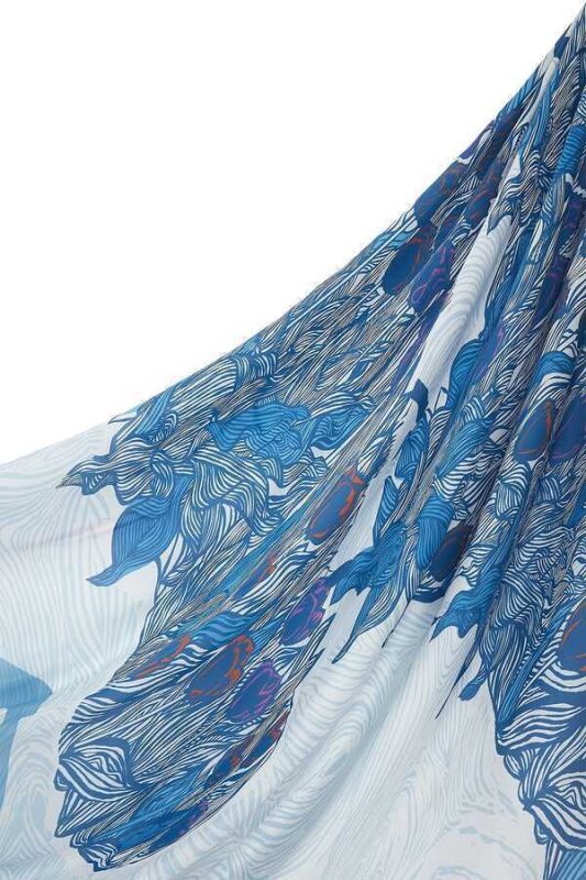 Istanbul Chiffon Silk Shawl Blue - 5