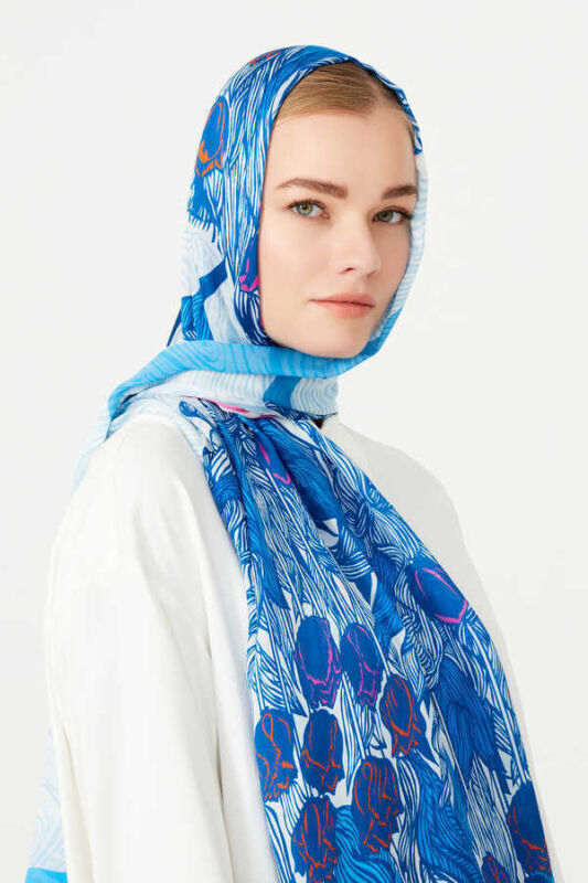 Istanbul Chiffon Silk Shawl Blue - 6