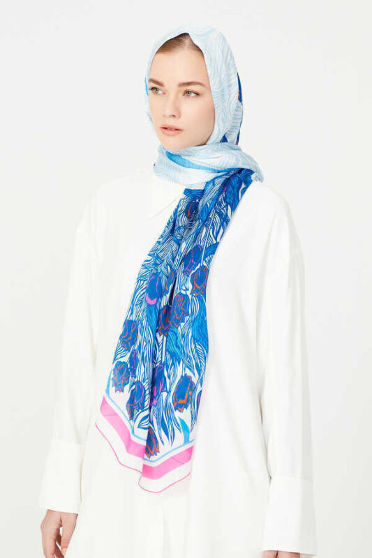 Istanbul Chiffon Silk Shawl Blue - 4