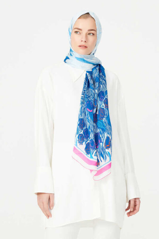 Istanbul Chiffon Silk Shawl Blue - 2