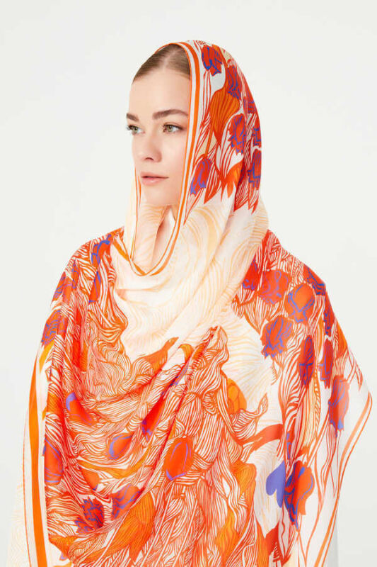 Istanbul Chiffon Silk Shawl Orange - 4