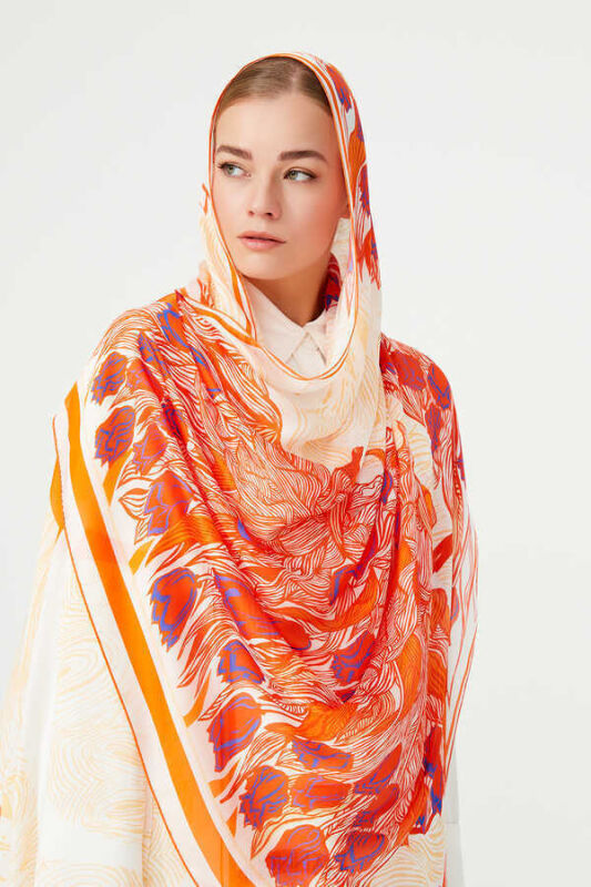 Istanbul Chiffon Silk Shawl Orange - 2