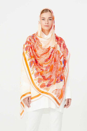 Istanbul Chiffon Silk Shawl Orange - 6