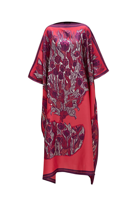 Tulips of Bosphorus Long Caftan Fuchsia - 2
