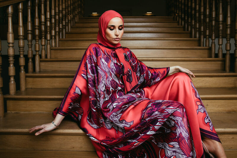 Tulips of Bosphorus Long Caftan Fuchsia - 3