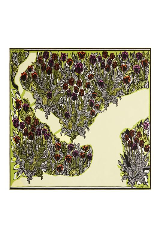 Tulips of Bosphorus Twill Silk Scarf Yellow - 1