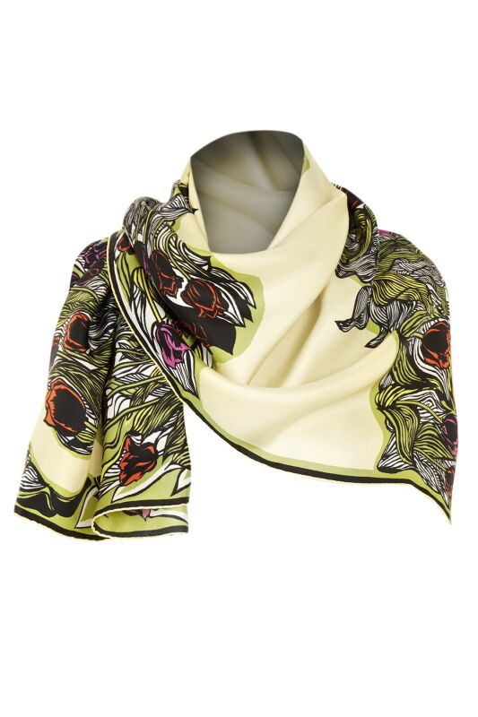 Tulips of Bosphorus Twill Silk Scarf Yellow - 7