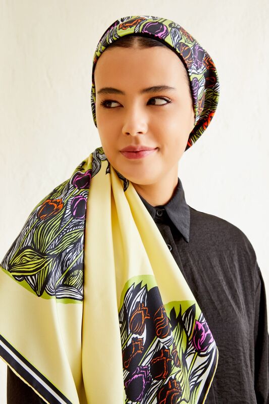 Tulips of Bosphorus Twill Silk Scarf Yellow - 2
