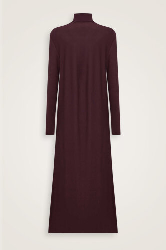 Turtleneck Burgundy Combed Cotton Dress - Imannoor (4)