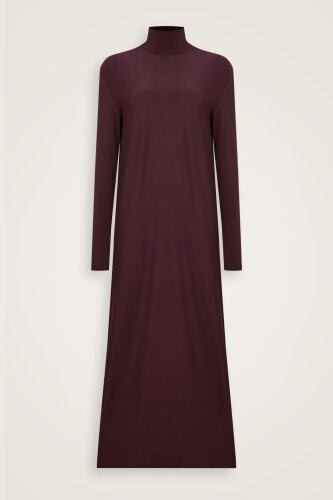 Turtleneck Burgundy Combed Cotton Dress - Imannoor (2)