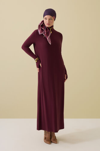Turtleneck Burgundy Combed Cotton Dress - Imannoor (3)