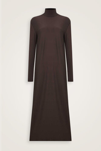 Turtleneck Dark Brown Combed Cotton Dress - Imannoor (1)