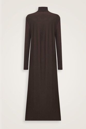 Turtleneck Dark Brown Combed Cotton Dress - Imannoor (2)