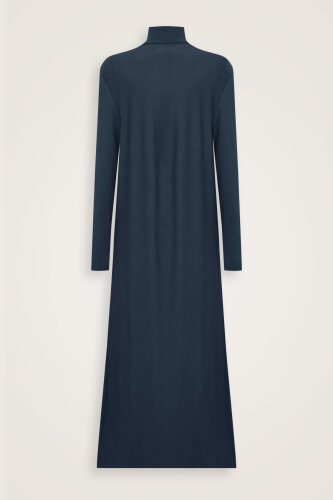 Turtleneck Navy Blue Combed Cotton Dress - Imannoor (3)
