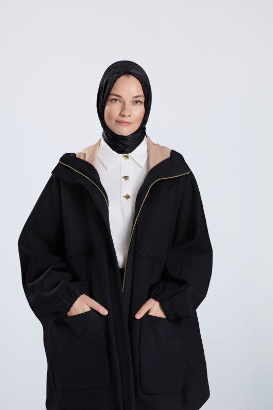 Two-Tone Black Coat - 1