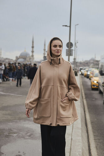 Two Tone Light Brown Coat - 8