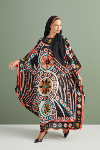 Üç Papatya Mercan İpek Kaftan - Imannoor