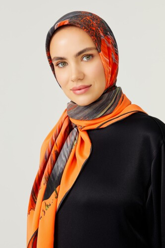 Ufka Dair Turuncu İpek Eşarp - 6